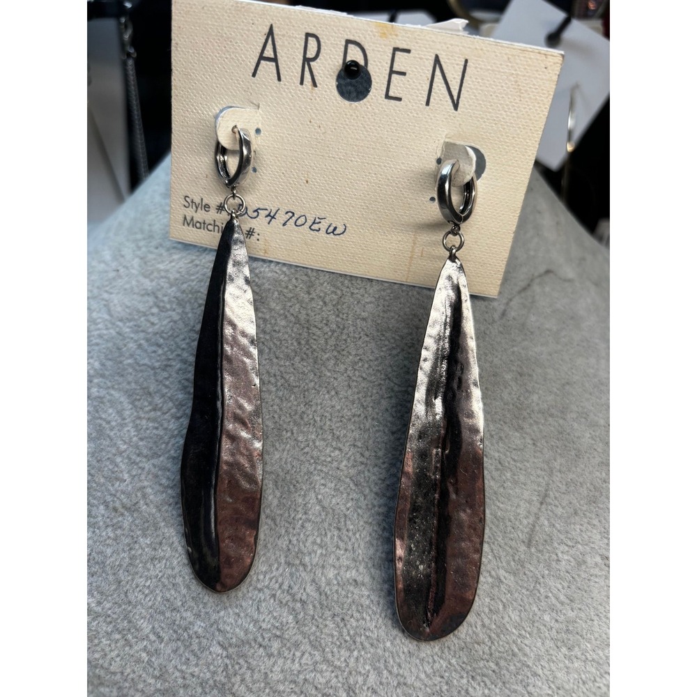 #20. Arden Long Hammered Silver-Tone Teardrop Dangle Earrings